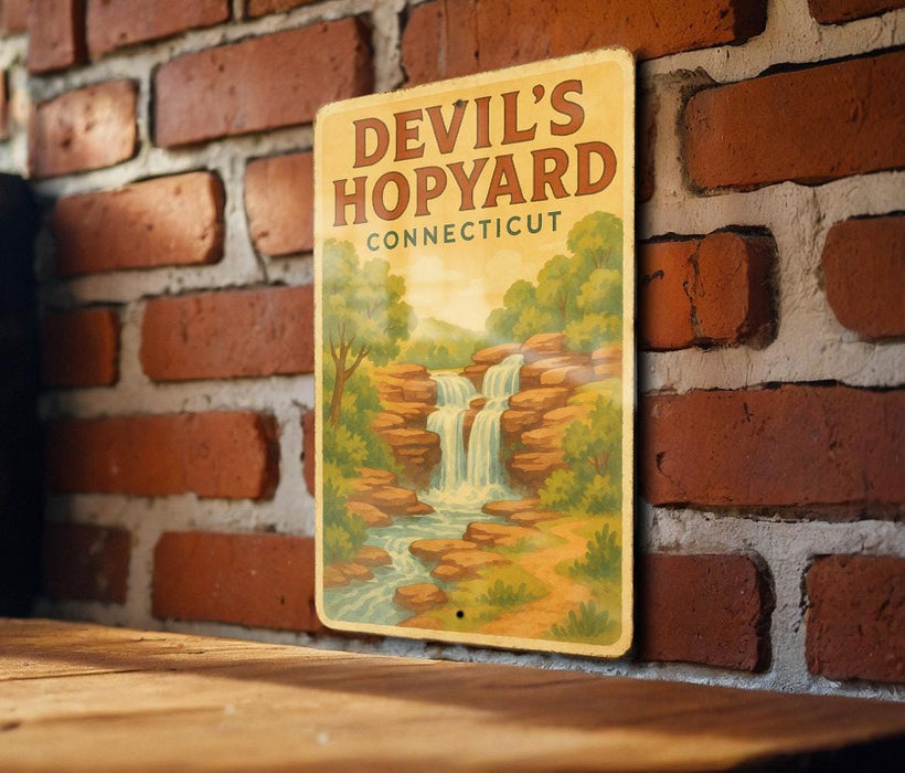 a picture of devil's hopyard on a brick wall