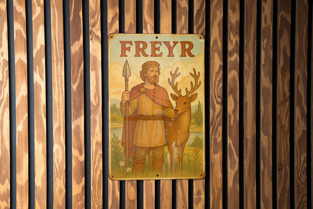 a painting of a man holding a sword next to a deer