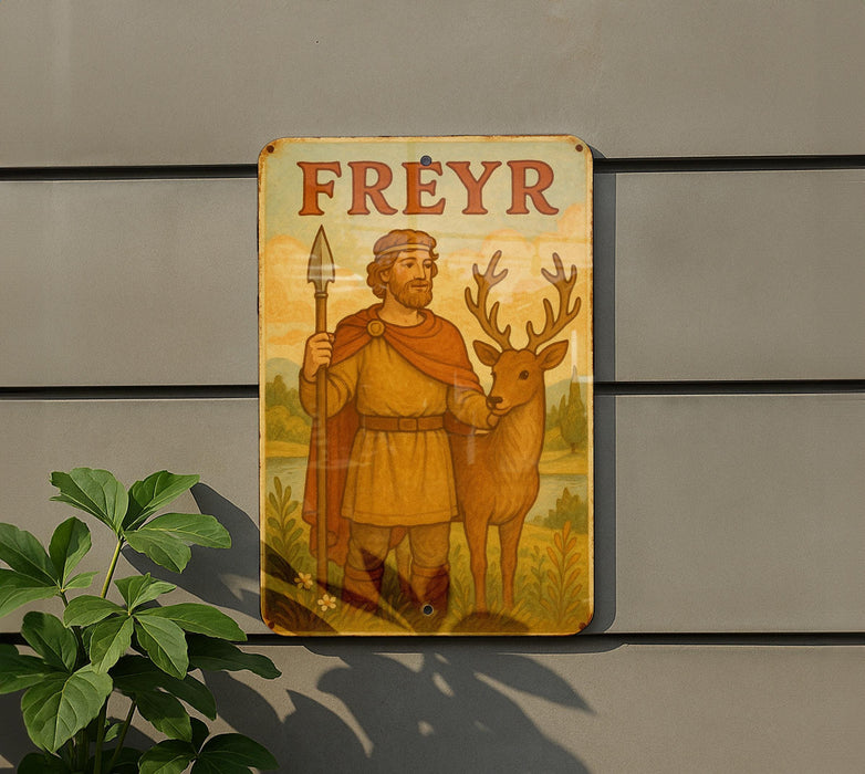 a painting of a man holding a sword next to a deer