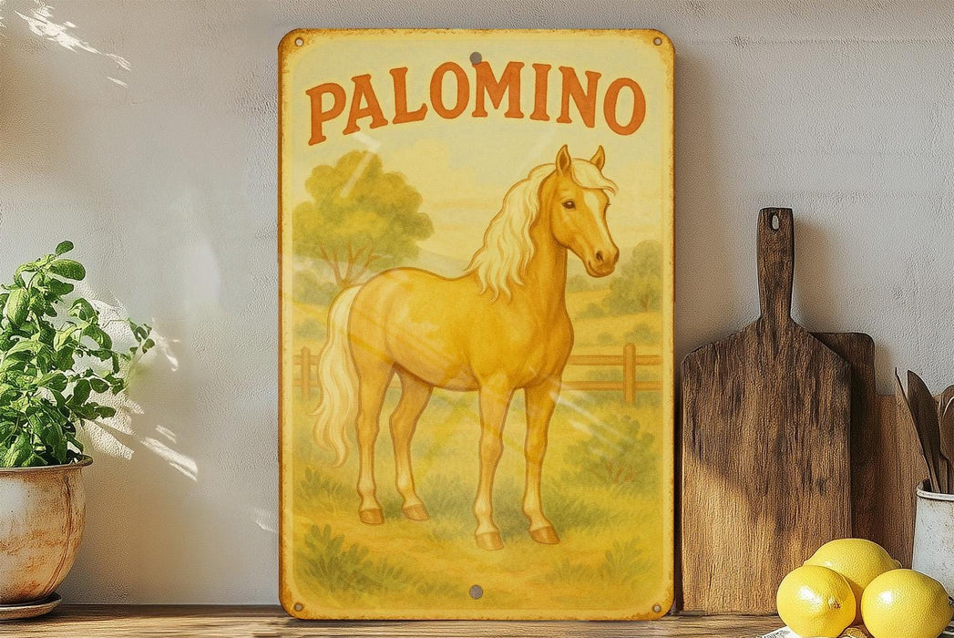 a picture of a yellow horse on a wall