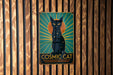 a sign on a wooden wall that says cosmic cat