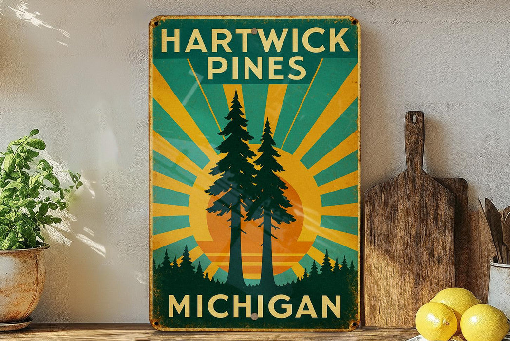 a poster of a pine tree on a shelf