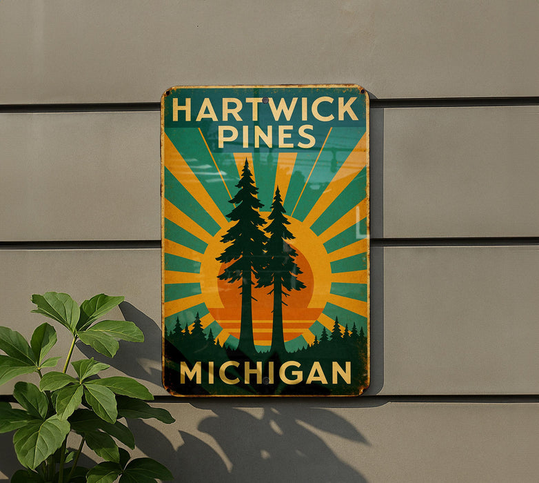 a sign on the side of a building that says hartwick pines michigan