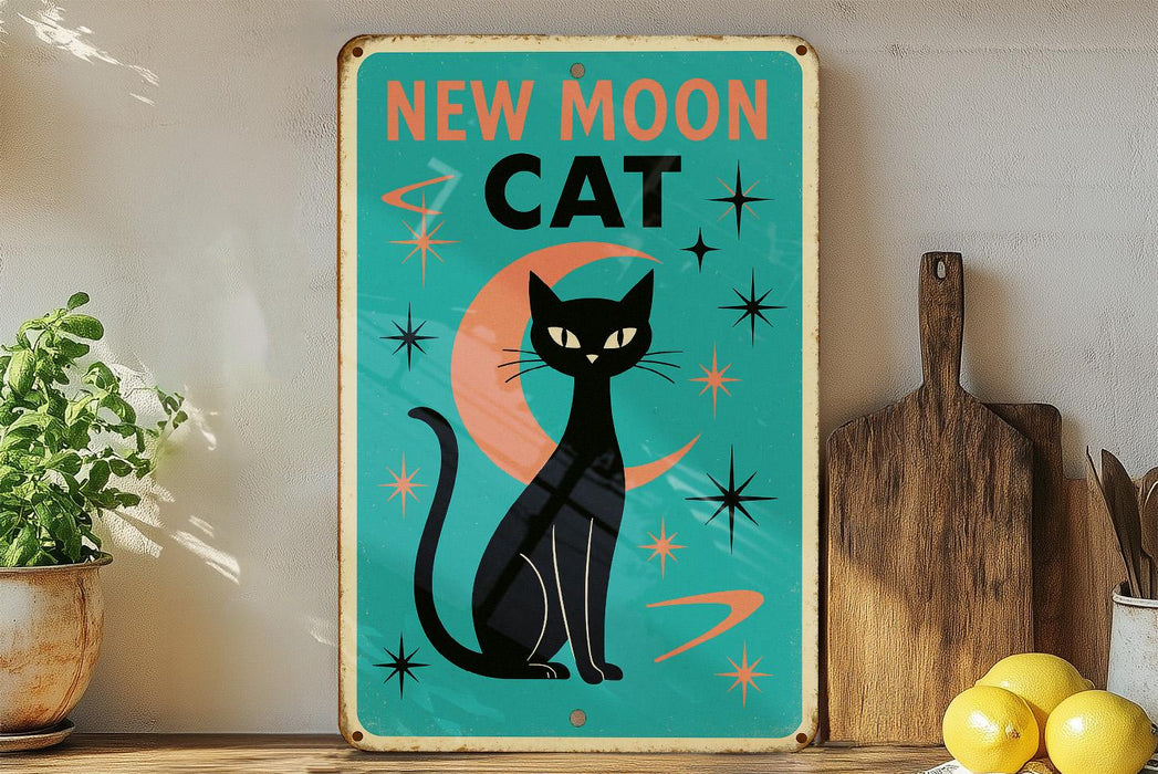 a picture of a black cat sitting on a shelf