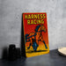 a picture of a horse racing sign on a table