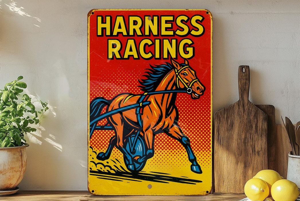 a picture of a horse racing sign on a shelf