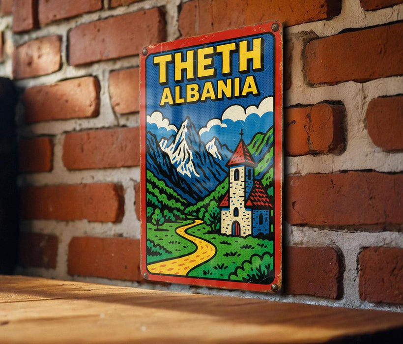a wooden table topped with a wooden sign