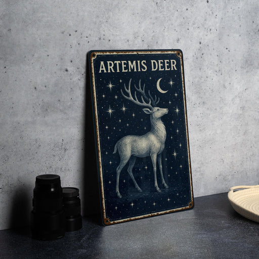 a picture of a deer with stars and a moon on it