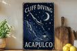 a picture of a sign that says cliff diving acapuloo