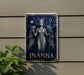 a metal sign with an image of an angel holding a staff