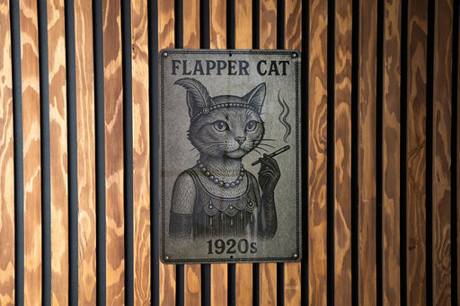 a sign on a wooden wall that says flapper cat