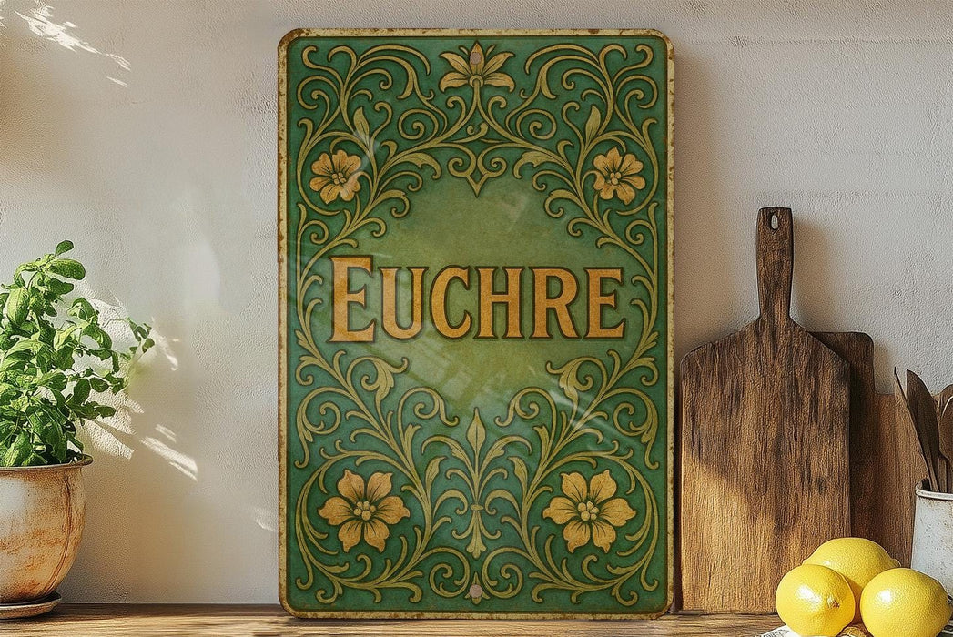 a picture of a sign that says euchre on it