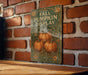 a sign on a brick wall that says fall pumpkin display