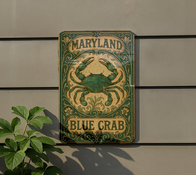 a sign on the side of a building that says maryland blue crab