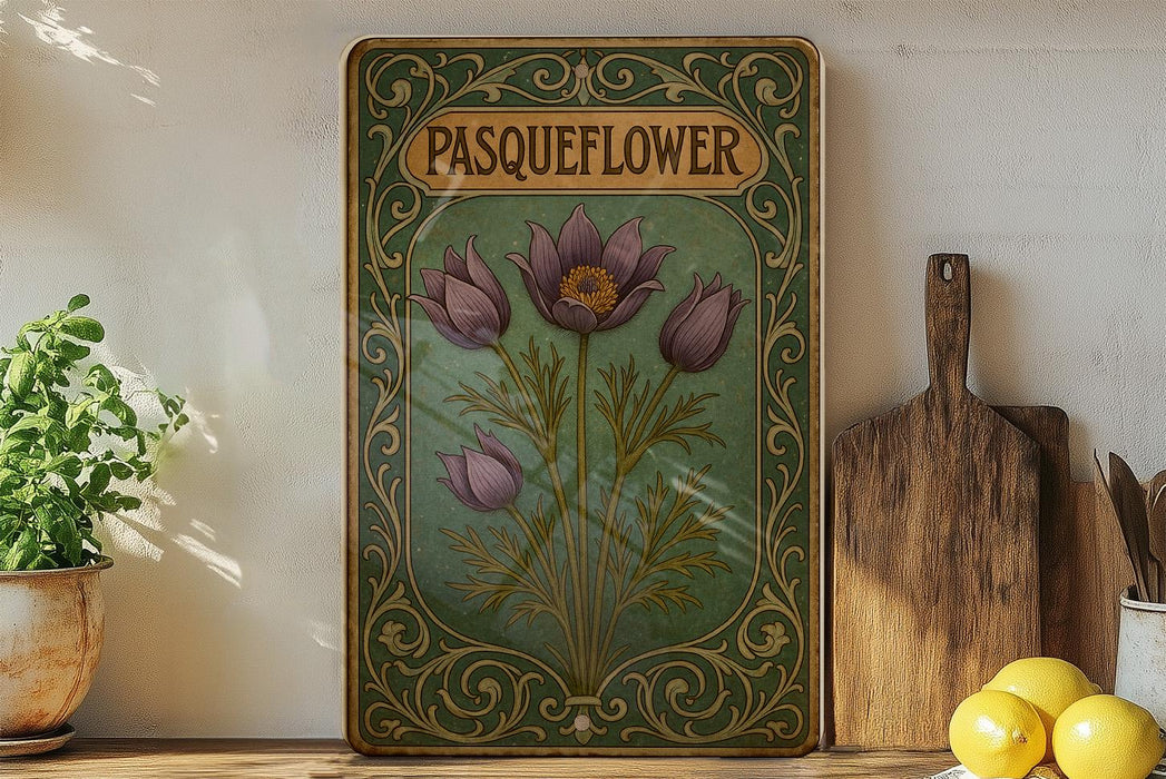 a painting of purple flowers on a green background