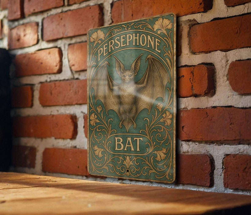 a sign on a brick wall that says persephone bat