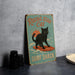 a black cat standing on top of a surfboard