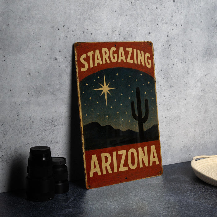 a picture of a stargazing arizona sign on a table