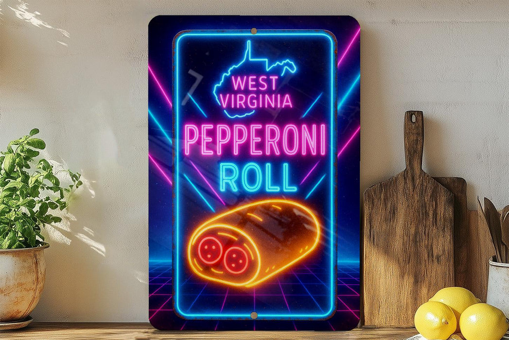 a neon sign that reads west virginia pepperoni roll