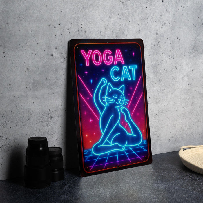 a neon sign that says yoga cat on it