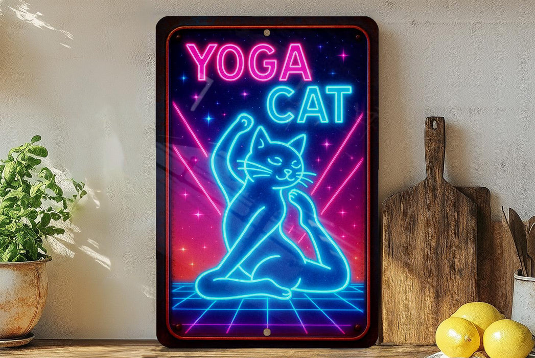 a neon sign that says yoga cat on it