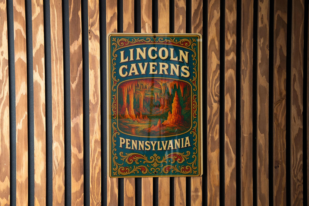 a sign on a wooden wall that says lincoln cavern pennsylvania