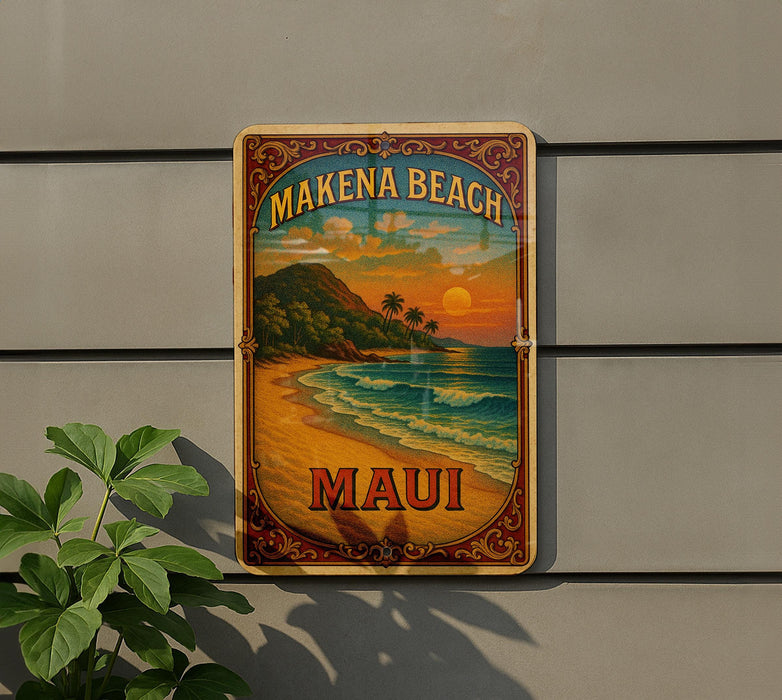 a sign on the side of a building that says makena beach mau