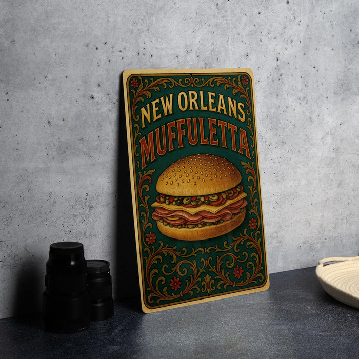 a picture of a sign that says new orleans muffletta