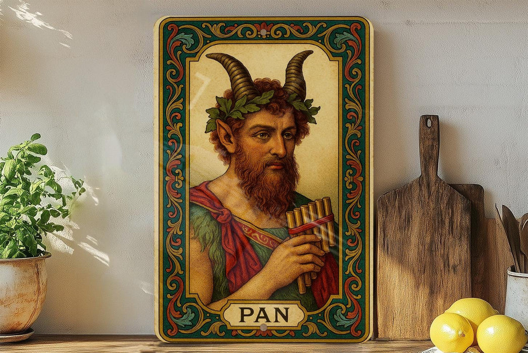 a painting of a man with horns holding a brush