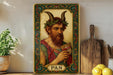 a painting of a man with horns holding a brush