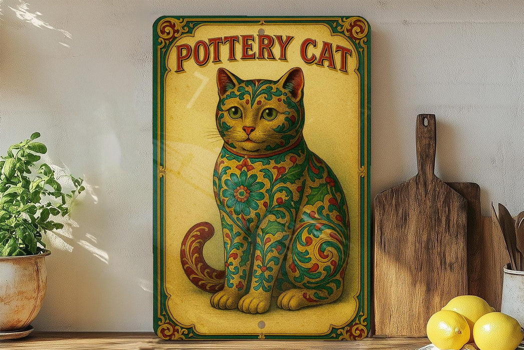 a painting of a cat sitting on a shelf