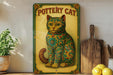 a painting of a cat sitting on a shelf