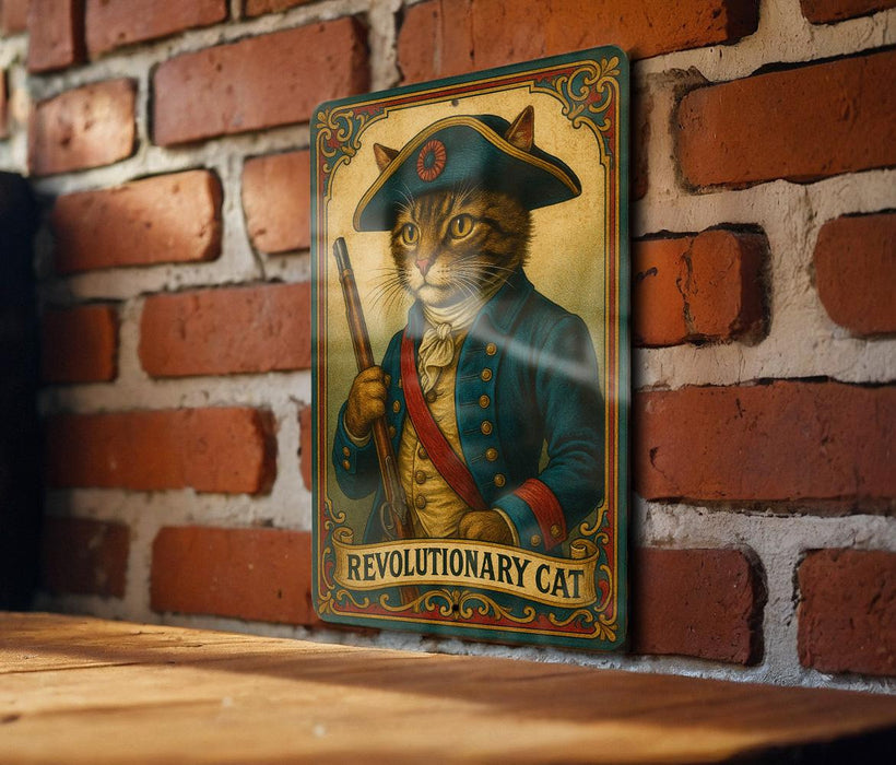 a picture of a cat in a military uniform on a brick wall