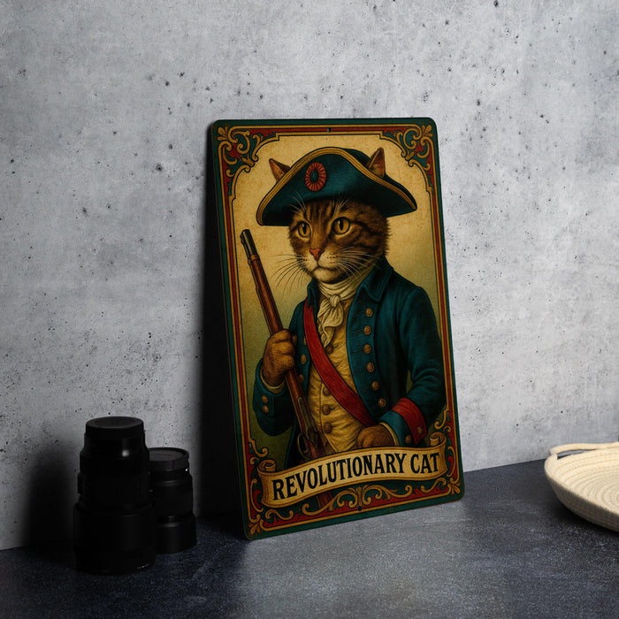 a picture of a cat wearing a hat and holding a rifle