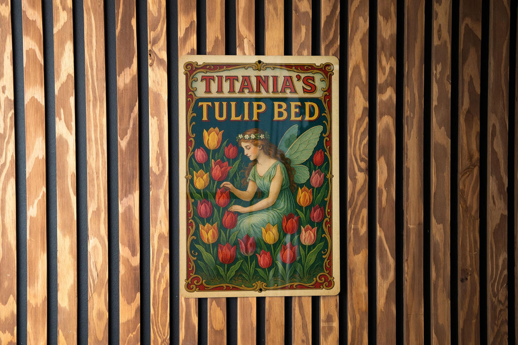 a picture of a tinni's tulip bed on a wall