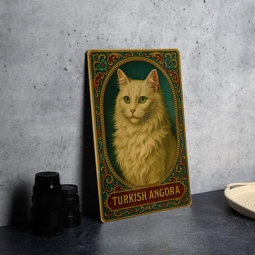 a picture of a cat with green eyes on a table