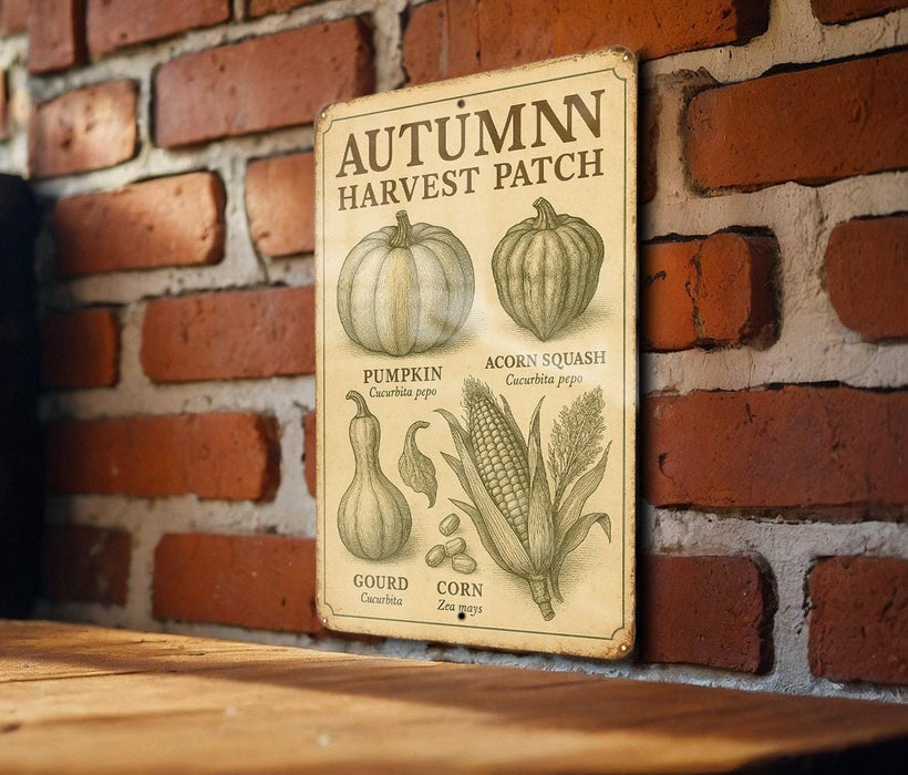 a sign on a brick wall that says autumn harvest patch