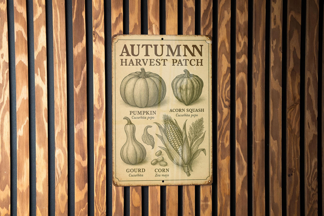 a sign on a wooden wall that says autumn harvest patch