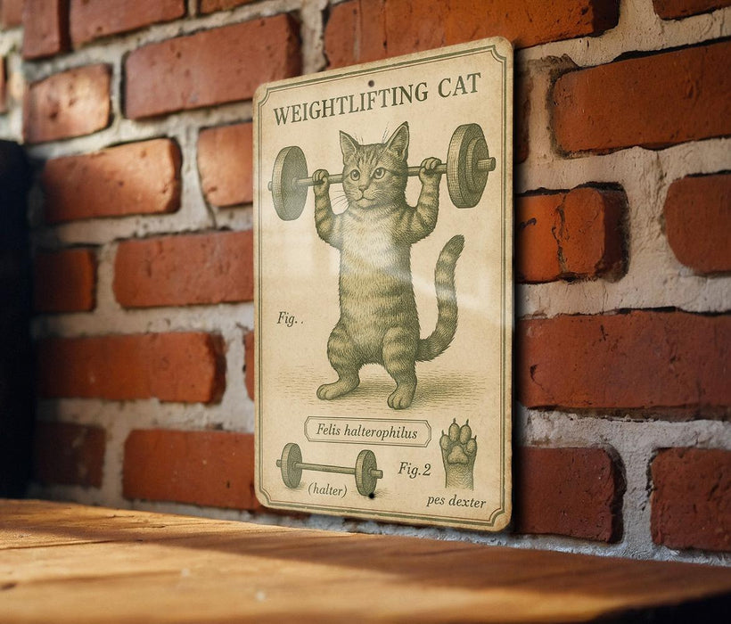 a picture of a cat lifting a barbell