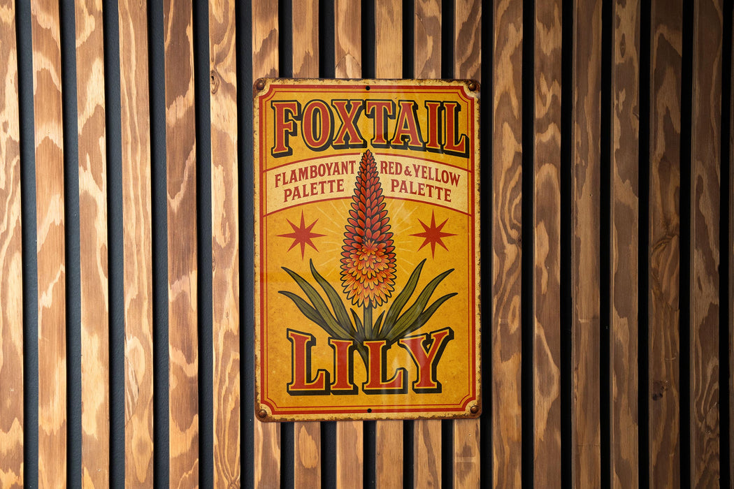 a sign on a wooden wall that says foxtail lily