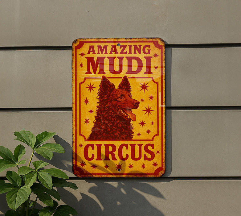 a sign on the side of a building that says amazing mudi circus