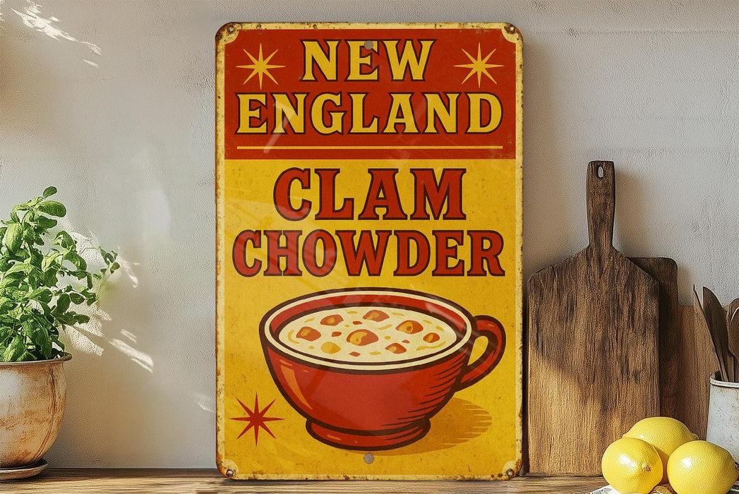 a sign that says new england clam chowder