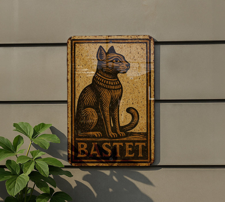 a sign on the side of a building with a cat on it