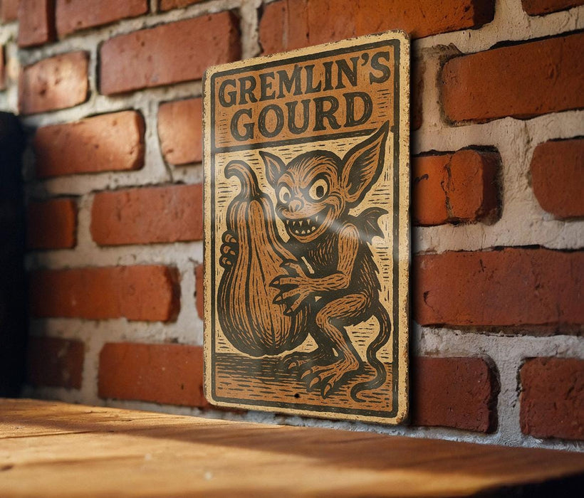 a sign on a brick wall that says gremlin's gourd