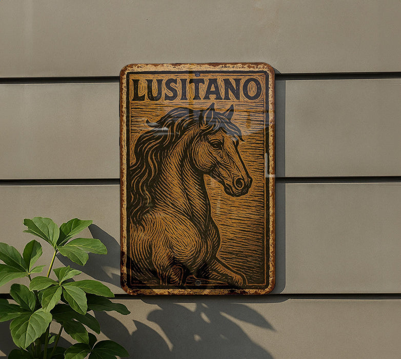 a sign on the side of a building that says lusitano