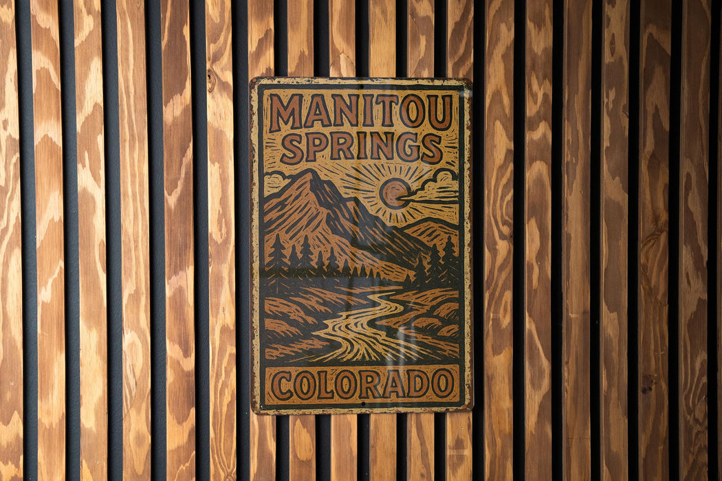 a wooden wall with a sign hanging on it
