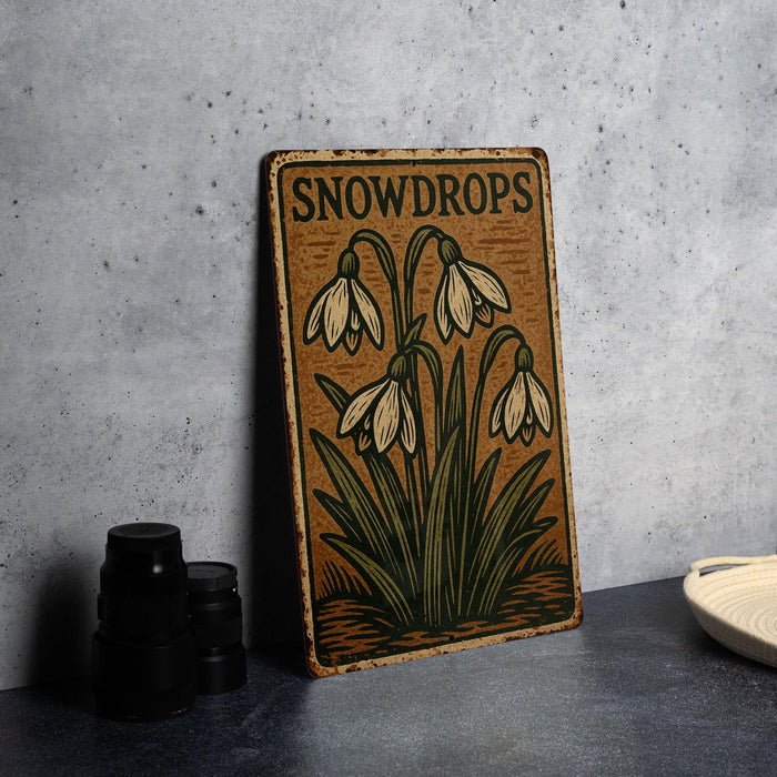 a picture of snowdrops on a table next to a pair of binoculars
