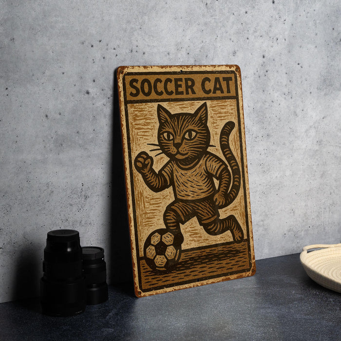 a wooden sign with a cat on it