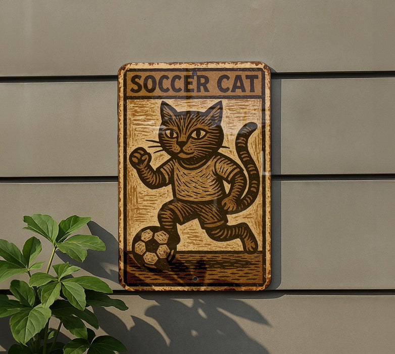 a wooden sign with a picture of a cat on it