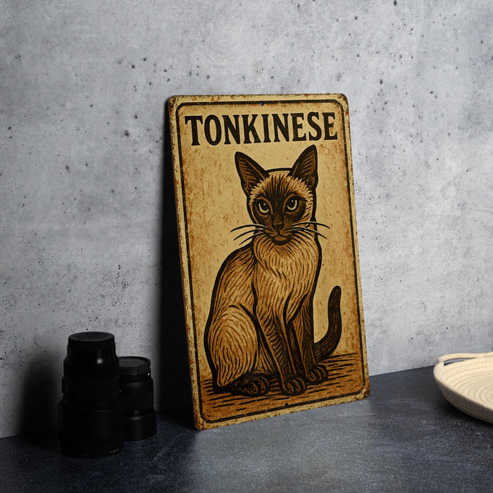 a wooden sign with a picture of a cat on it